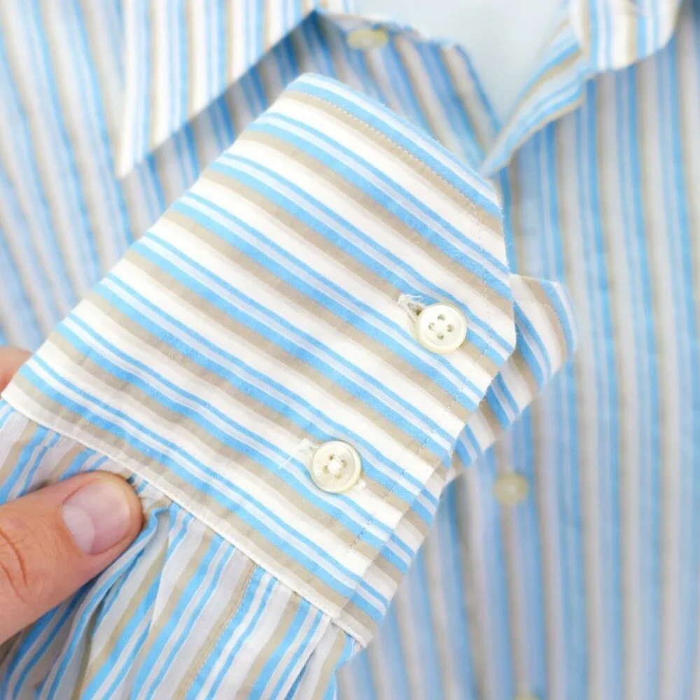 Hugo Boss Slim Fit Blue Tan‎ White Striped XL Collared Dress Shirt Long Sleeve - Picture 3 of 10
